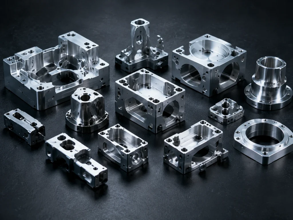 CNC milled metal parts showing wide material and part range