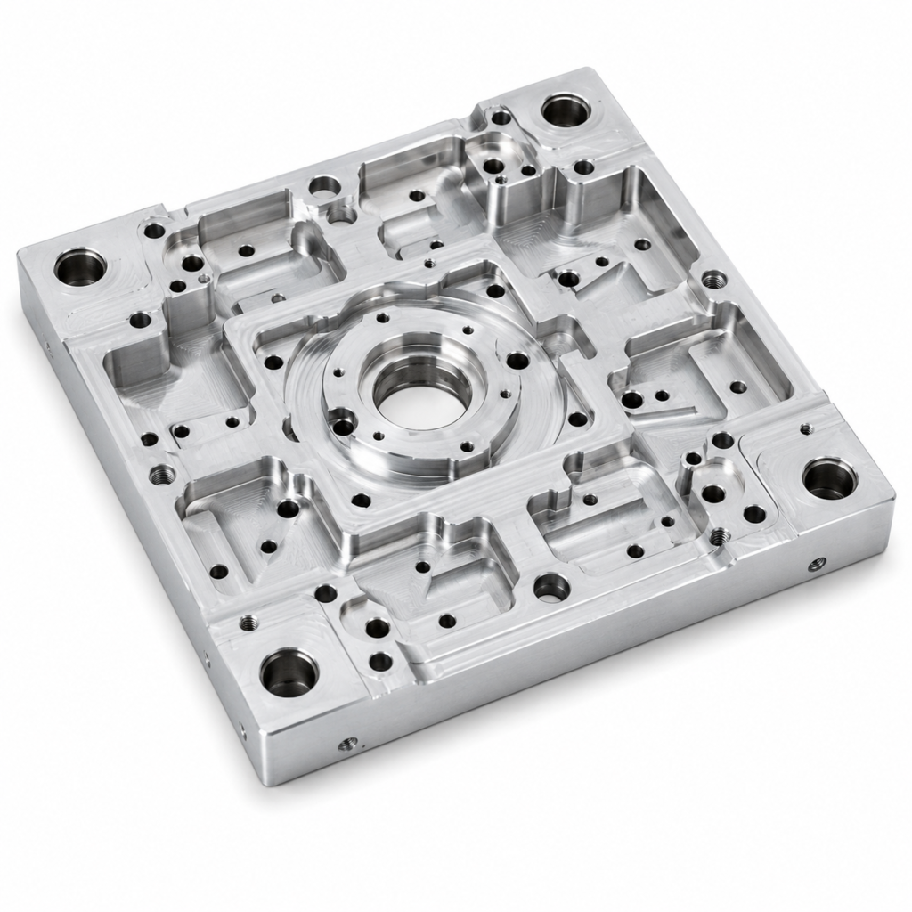 5-axis CNC machined precision plate with holes and pockets