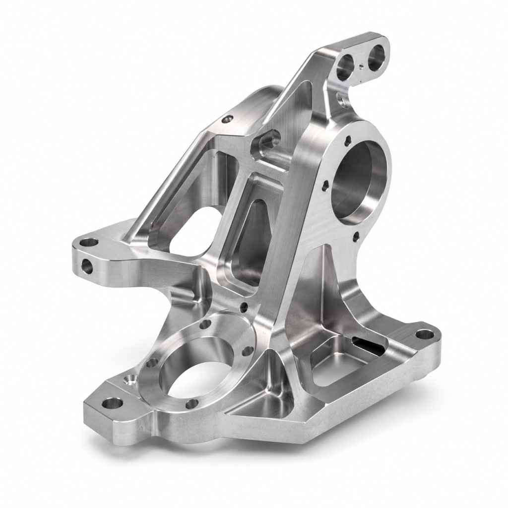 Multi-axis CNC machined bracket with complex features
